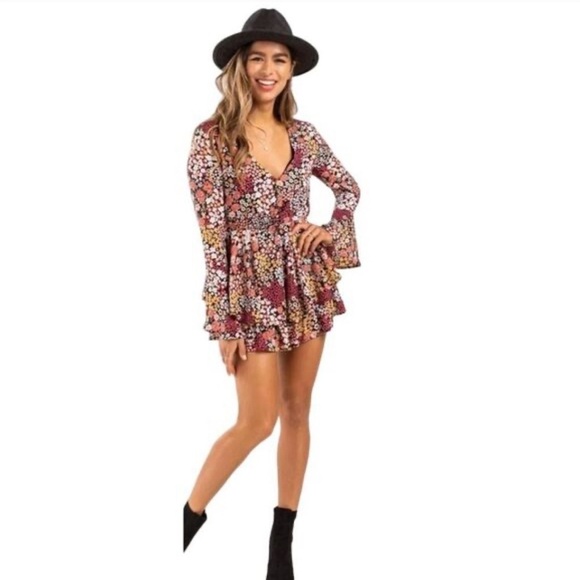 miami Pants - Mi Ami Floral Bell Sleeve Multicolor Flower Romper - Size S